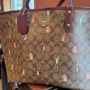 Coach Brown Signature Tote with Animal Print